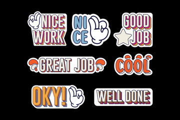 Set of hand drawn good job and great job stickers
