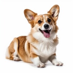 Realistic photo of a Corgi on a white background, short legs, attentive expression, affectionate and playful nature Generative AI - obrazy, fototapety, plakaty