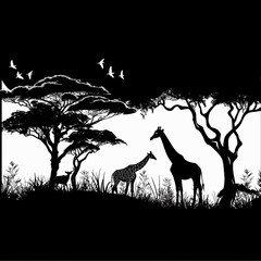 Fototapeta na wymiar High contrast wildlife silhouettes in 4k clarity pure elegance with transparent background