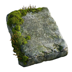 covered stone tablet with ancient inscript isolated on transparent background, png