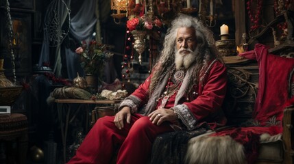Generative AI Santa Claus dressed as a Gypsy - obrazy, fototapety, plakaty