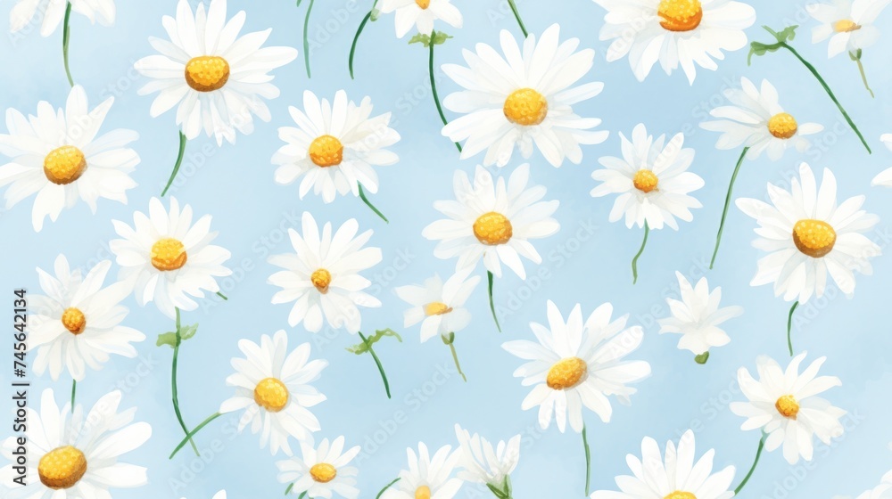 Poster Generative AI Simple aquarelle daisies pattern