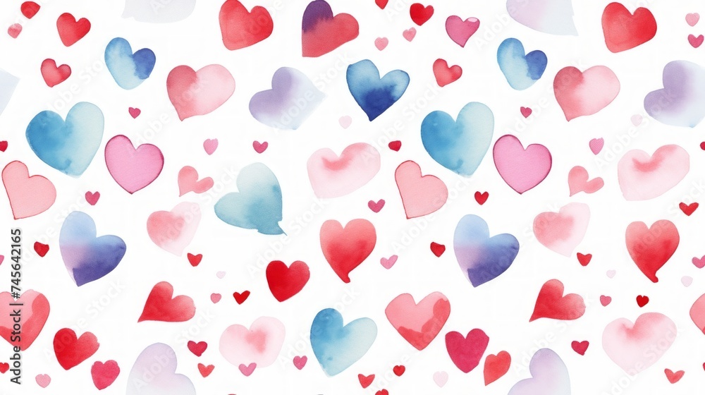 Poster generative ai simple aquarelle hearts pattern
