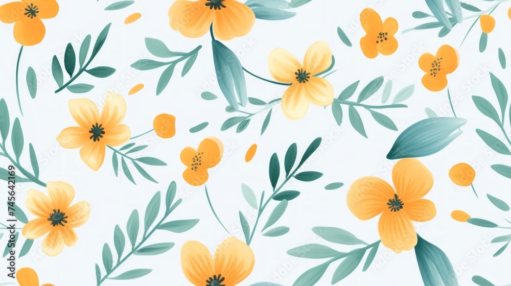 Poster generative ai simple aquarelle flowers leaf pattern
