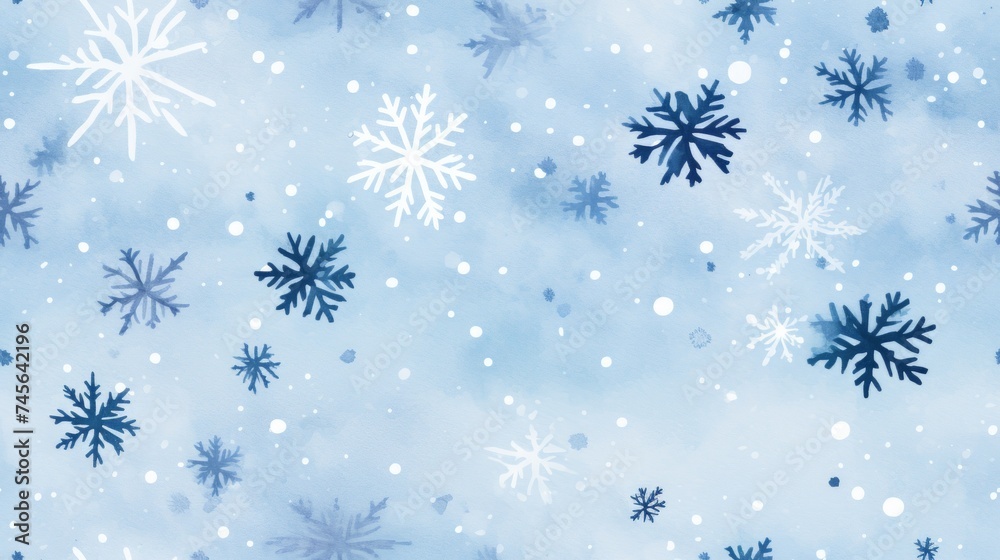 Poster Generative AI Simple aquarelle snowflakes pattern