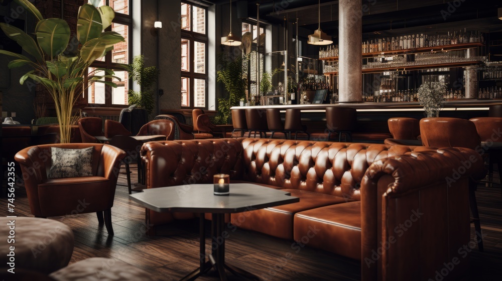 Poster Generative AI Sophisticated lounge area with a bar and comfortable seating.