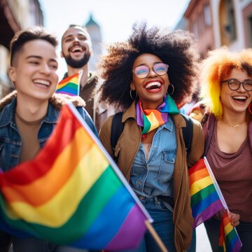 Stock image of LGBTQ community members engaging in advocacy and awareness campaigns for equality Generative AI