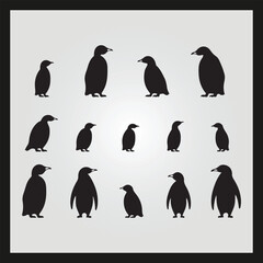 Penguin silhouette set Clipart on a hex color background