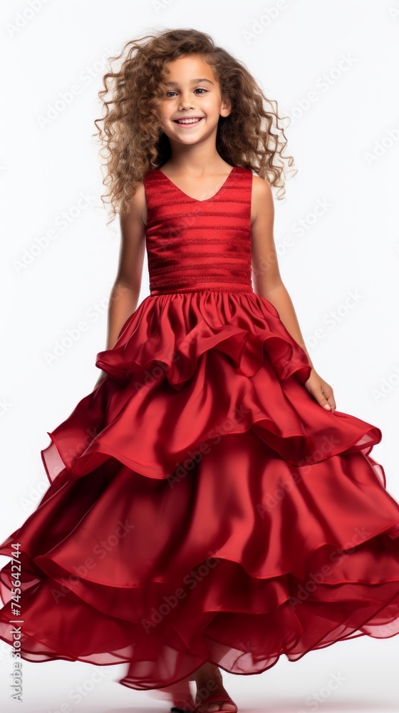 Poster stock image of a girl in a festive party dress on a plain white background generative ai