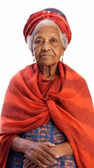 Stock image of a grandma in traditional clothing against a plain white background Generative AI