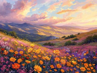 Fototapeta na wymiar Superbloom spectacle, a carpet of wildflowers painting the landscape