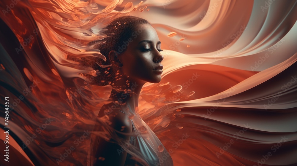 Poster Generative AI Textural elements layered artistically, resulting in an abstract and tactile background in the woman's circle