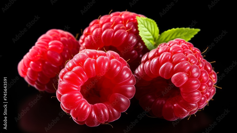Aufkleber three luscious raspberries captured in a close-up realistic photo against a white background generat