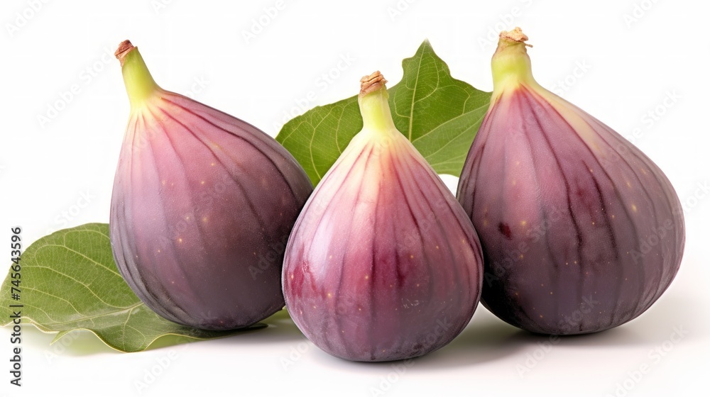 Poster three ripe figs captured in a close-up realistic photo against a white background generative ai