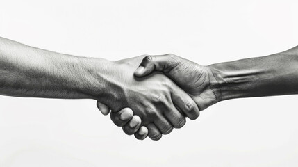 black and white image showcasing a handshake between two individuals