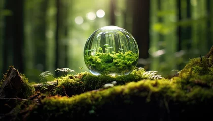 Fotobehang crystal globe on moss in a forest © png sublimation
