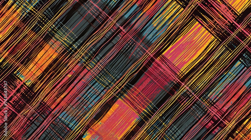 Poster generative ai tiny repeating plaid textile pattern, intricate lines, rich colors, seamless design, d