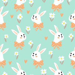 Seamless pattern with cute rabbits - 745643907