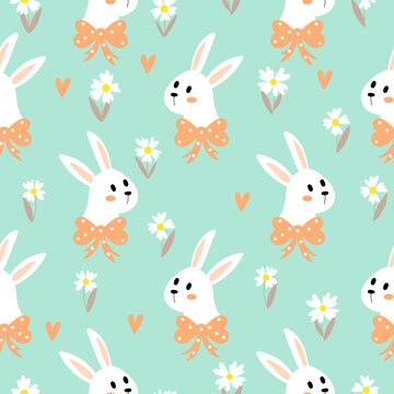 Seamless pattern with cute rabbits