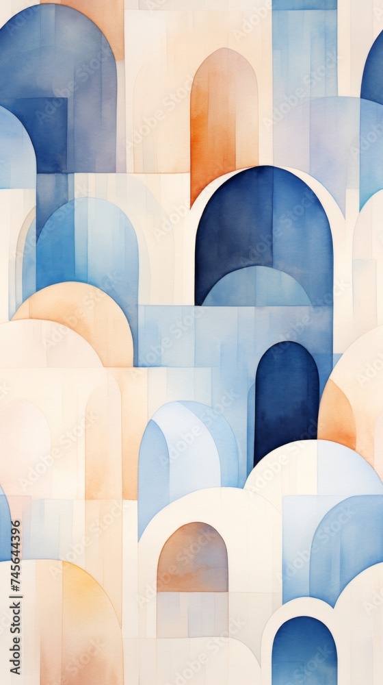Poster Generative AI Watercolor design featuring Italian monastery arches and columns within a geometric framework