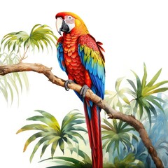 Obraz premium multi colored macaw perching on branch in tropical forest