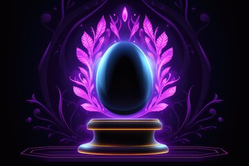neon magical egg on podium dark background - obrazy, fototapety, plakaty