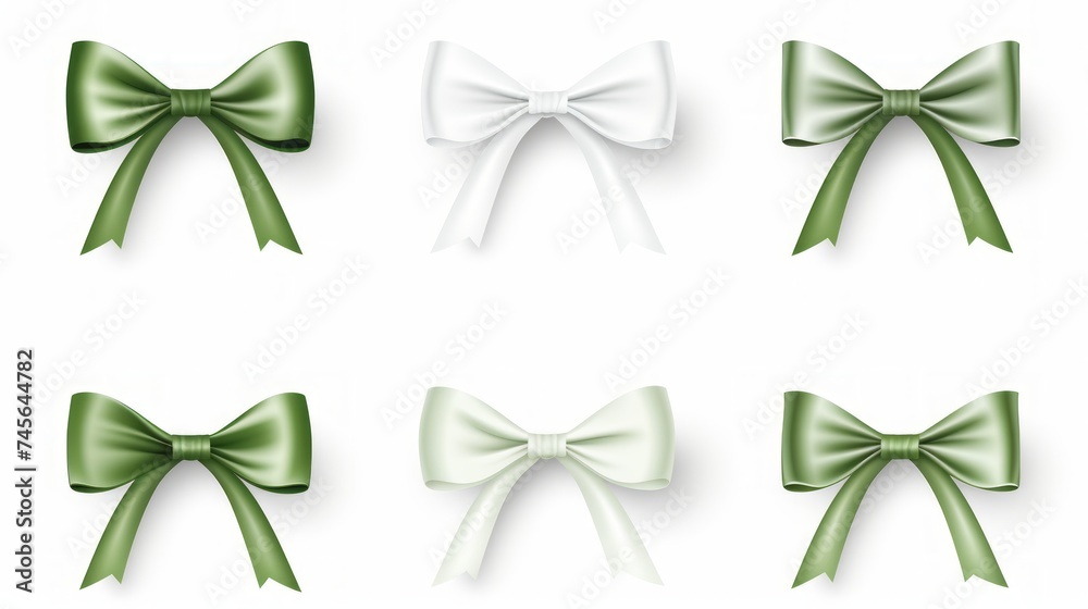 Aufkleber Generative AI set of different green ribbons, on a white isolated background