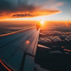 A Sunset View From a Plane Focusing on the Golden Hour