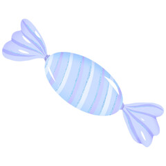 Illustration of a candy in bluish purple packaging