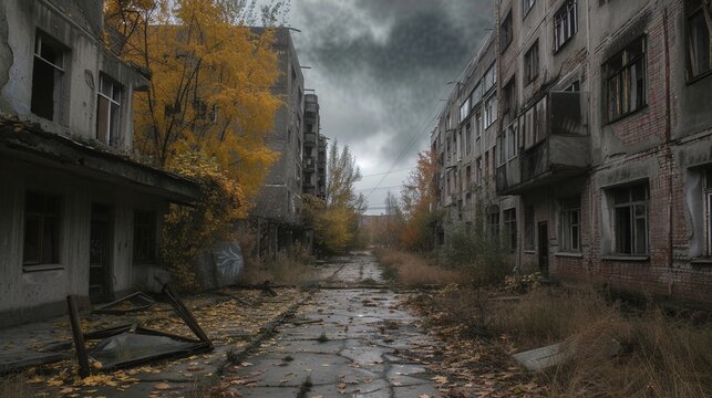 Fototapeta Abandoned City Where No People Lives