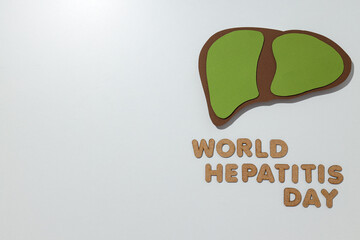 Paper liver mockup and text on white background, space for text