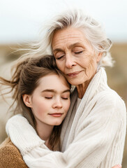 Grandmother and Granddaughter Sharing a Peaceful Moment, Multi-Generational Family Love
