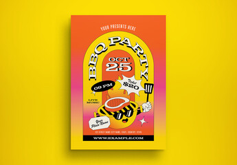 Orange Playful Retro Modern BBQ Party Flyer Layout