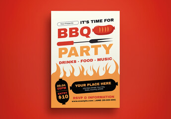 Orange Flat Design BBQ Party Flyer Layout