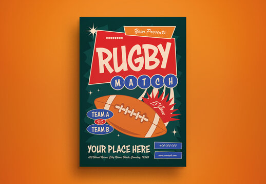 Green Retro Rugby Tournament Match Flyer Layout