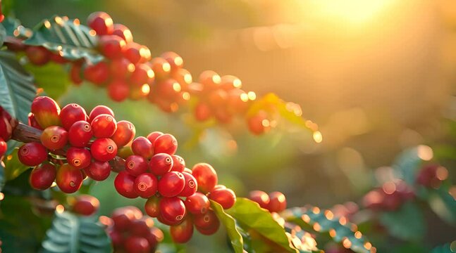 Coffee beans on a tree branch
