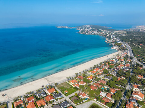 Izmir Cesme Turkey, February 20, 2024,  Ilica is a popular tourism center