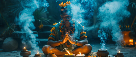 Shaman in amazon jungle