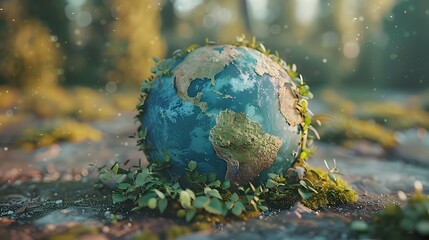 Obraz na płótnie Canvas Earth Globe in the Forest 3D Rendering