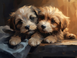 Two puppies. Digital art.