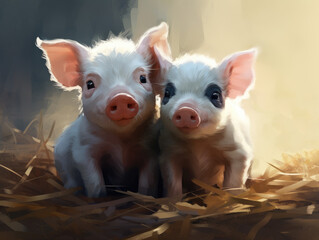 Two little pigs. Digital art.