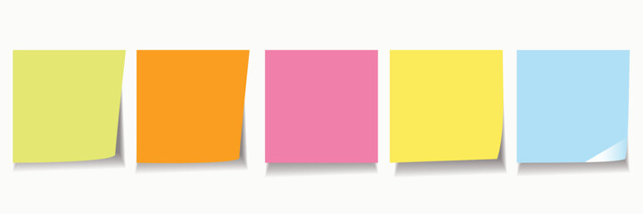 Realistic blank sticky notes isolated on white background. Colorful sheets of note papers with push pin. Paper reminder. Vector illustration.