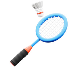 3D Badminton and racket. 3d rendering. Realistic shuttlecock. 3D Render Cartoon Style