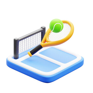 3d Tennis Racket with Ball. Sport and Game competition concept. 3D Render Cartoon Style. 