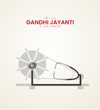 Happy Gandhi Jayanti.Gandhi's eyeglasses with the Indian flag. 3D Illustration