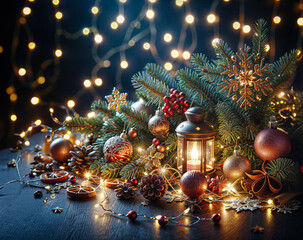 Obraz na płótnie Canvas Festive Christmas Decorations: Glowing Tree with Sparkling Lights