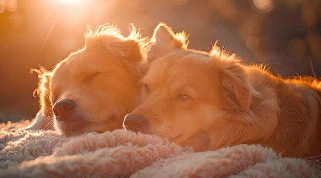 Dogs basking in a sunbeam together
