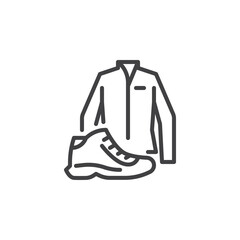 Hiking boots and jacket line icon - 745652594