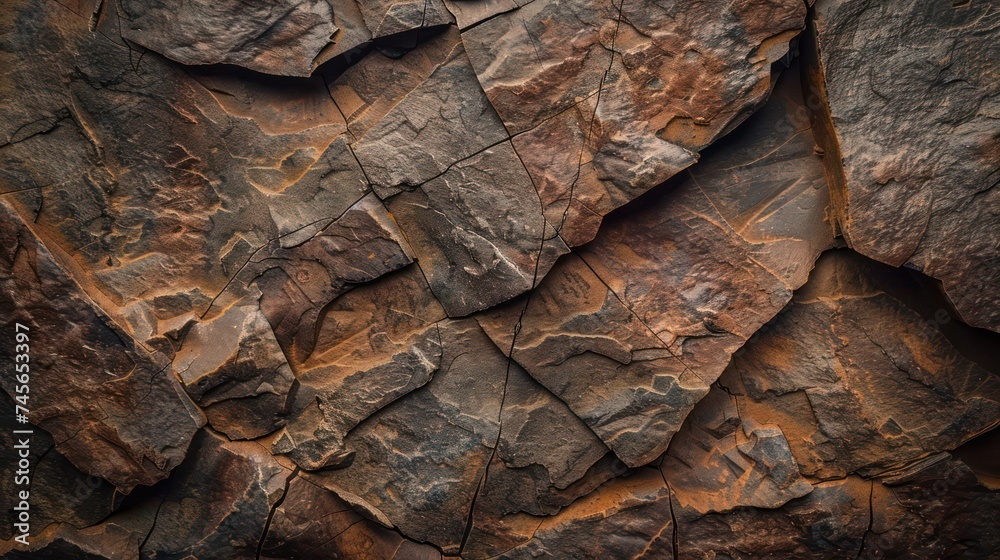 Wall mural dark rock texture background. dark brown rough mountain surface

