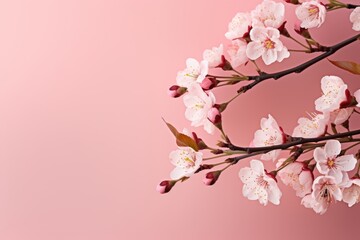 Fototapeta na wymiar Delicate spring sakura blossoms on vibrant pink background for banner or greeting card